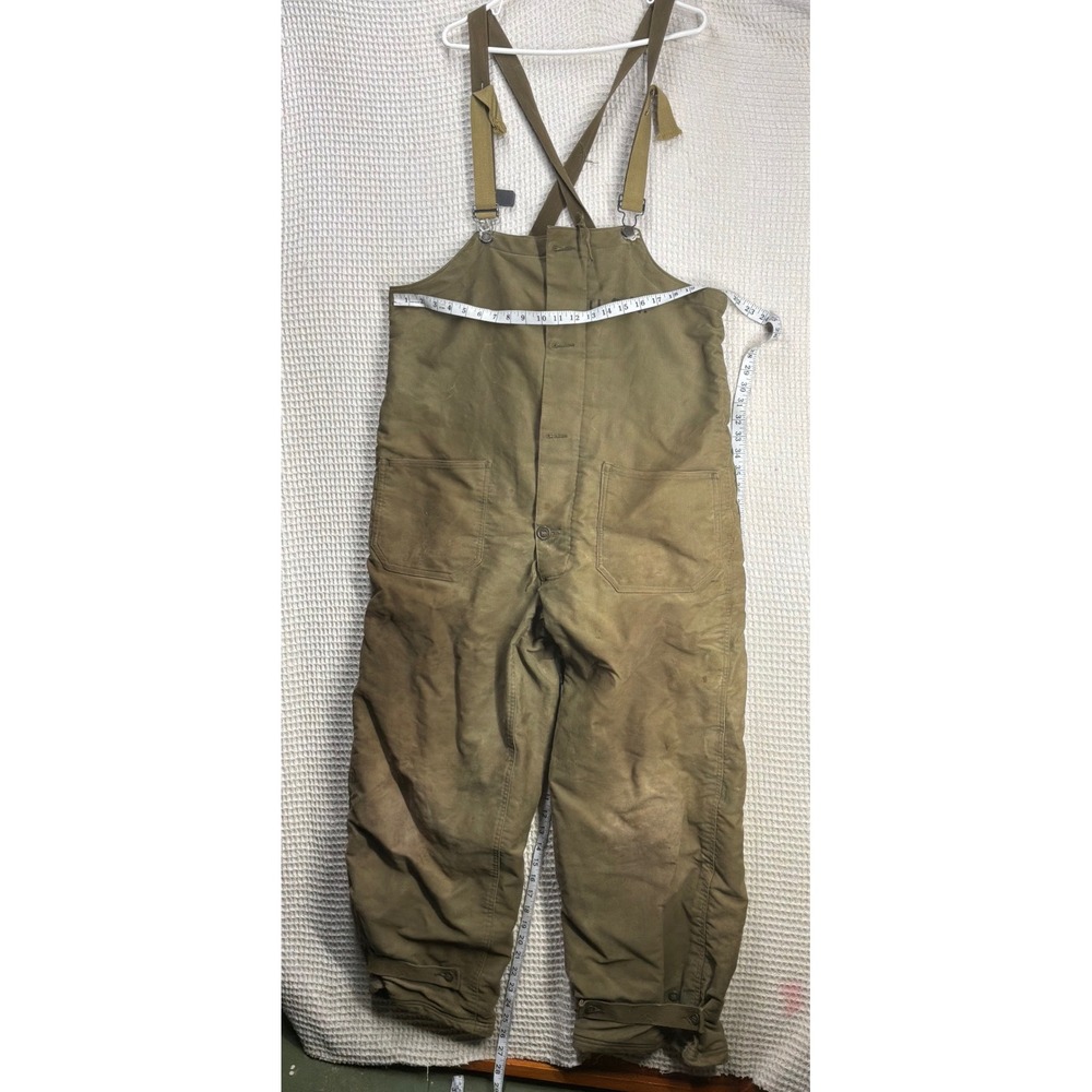 Vintage 1940s USN Mens US Navy N-1 Deck Overalls XL Olive Drab Jungle Cloth Bibs